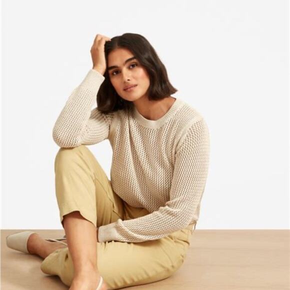 EVERLANE The Mesh‎ Soft Cotton Sweater in Cream Size XS NWOT - Picture 2 of 8